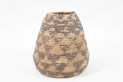 Native American Coiled Basket with Triangle Motif