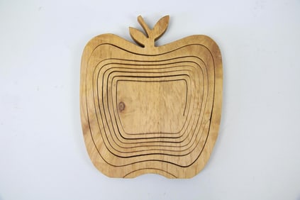 Apple Shaped Collapsible Wooden Fruit Basket, Trivet