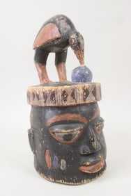 Carved & Painted Wood Yoruba Gelede Mask with Bird