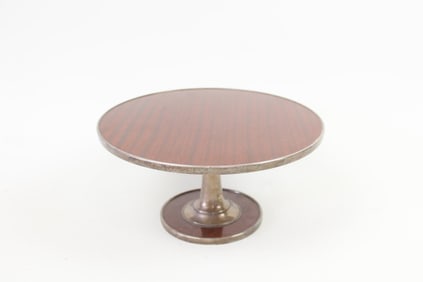 Mid-Century Modern Metal & Wood Pedestal Cake Stand