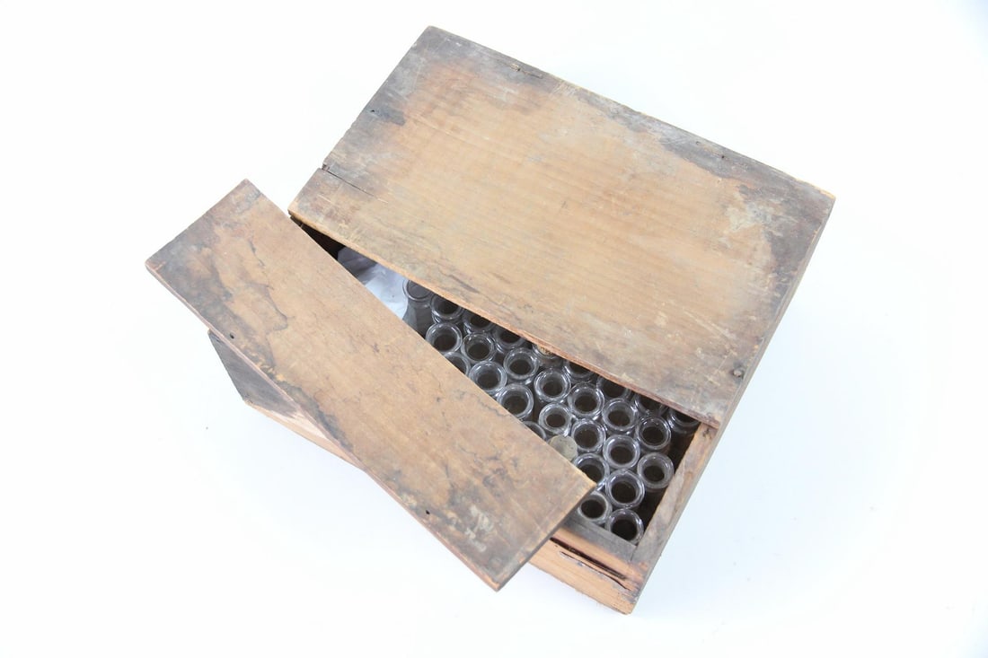 Wood Cased Set of 98 Glass Apothecary Vials (1 of 7)