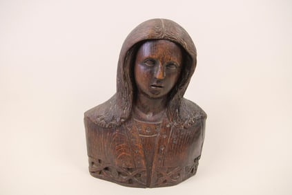 Carved Wood Bust of a Woman, Madonna