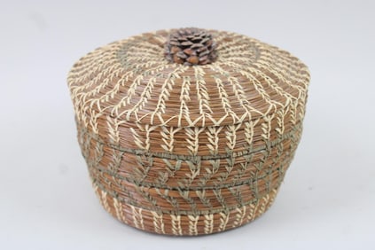 Native American Pine Needle Lidded Basket