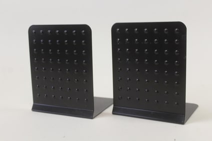 Pair of Black Pop Art Metal Bookends, Bumpy Dot Grid