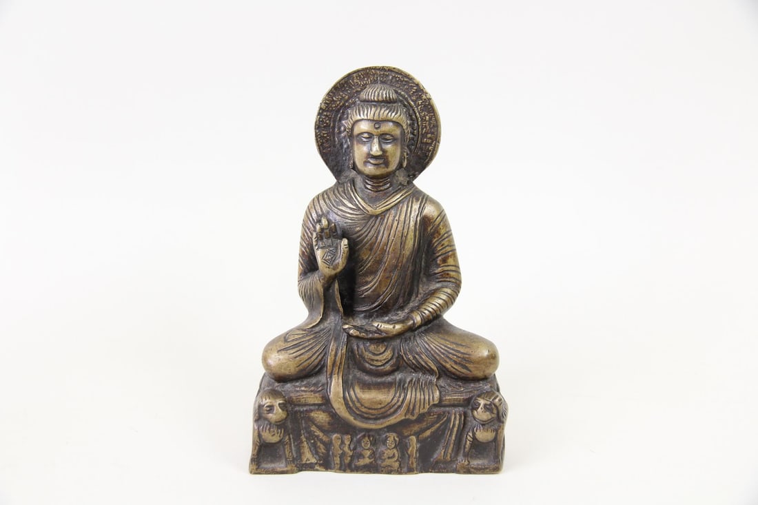 Seated Brass Abhaya Mudra Buddha Statue (1 of 9)