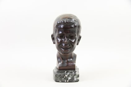 Italian Bronze Bust of a Young Boy, Signed