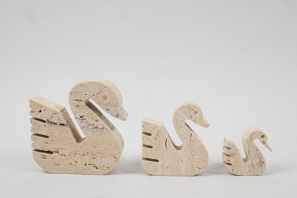 Set of 3 Graduated Travertine Swan Sculptures, Mannelli Brothers