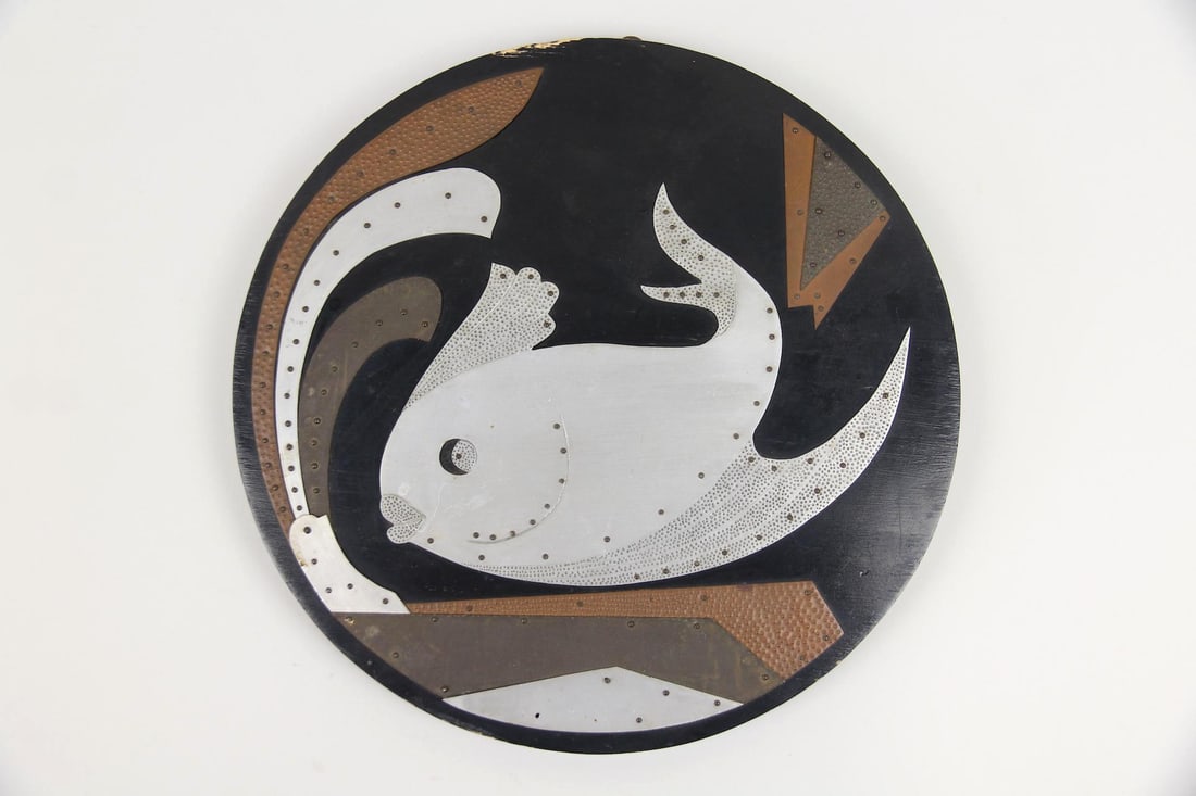 Art Deco Lacquered & Mixed Metal Fish Wall Plaque, Sculpture (1 of 8)