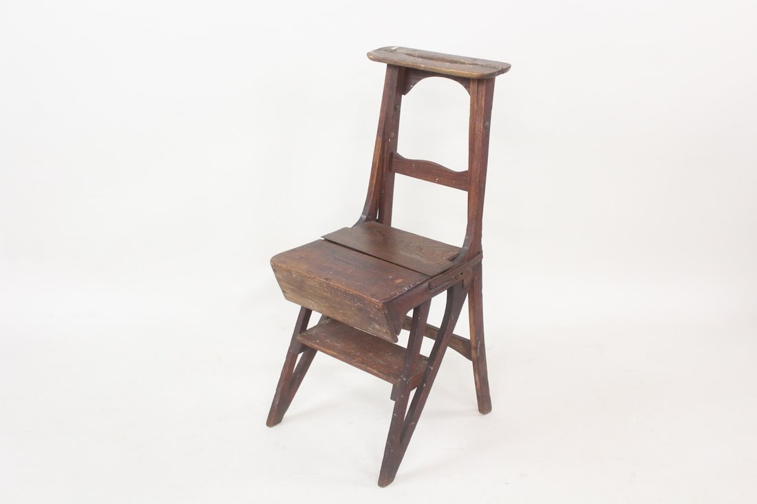 Antique Mechanical Oak & Iron Metamorphic Library Chair Ladder (1 of 12)