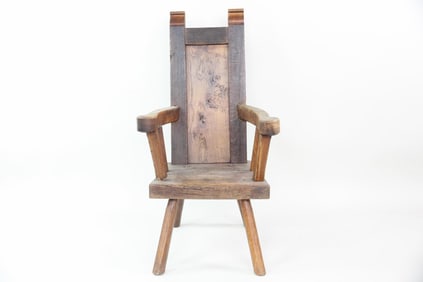 Primitive Scandinavian High Country Carved Oak Tall Chair