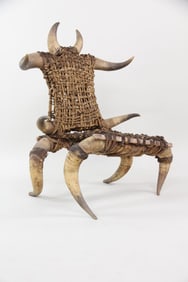 Horn and Rawhide Laced Sculptural Art Chair