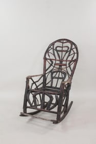 Folk Art Painted Carved Wood Rocking Chair, Adirondack