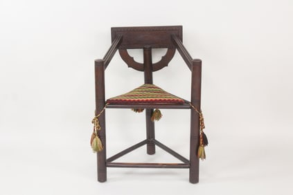 Swedish Carved Monk Chair, Ikat Cushion