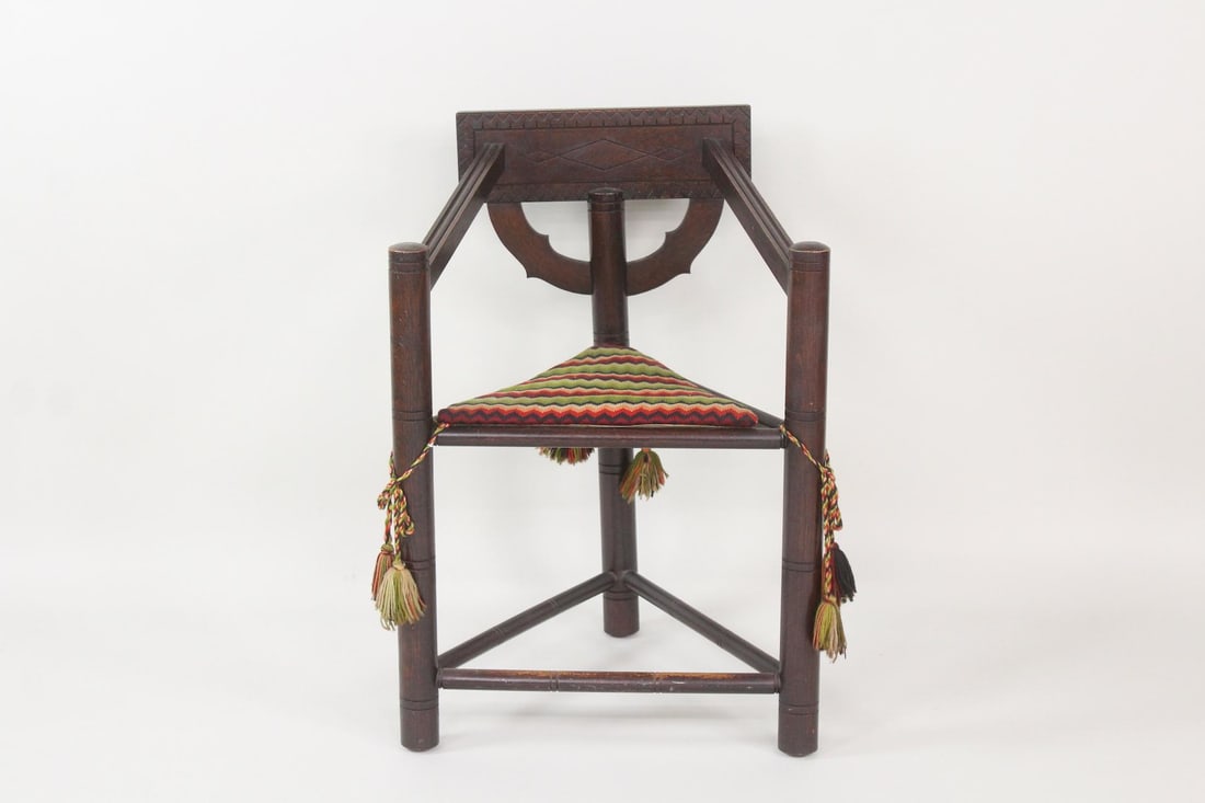 Swedish Carved Monk Chair, Ikat Cushion (1 of 13)