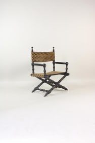 Hunzinger Style Ebonized & Fabric Folding Chair