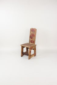 Arts & Crafts Pyrography Carved Chair, Poppies