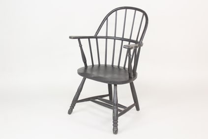 19th C. Sack Back Black Painted Wood Windsor Chair