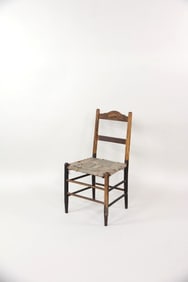 Farmhouse Chair with Make-Do Woven Ticking Fabric Seat