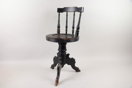 Ebonized Black Victorian Piano Chair