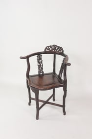 Ornately Carved Wood Chinese Corner Chair