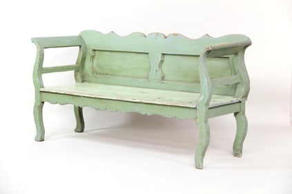 Farmhouse Carved Wood Garden Bench, Green Paint