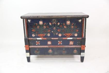 Lift Top Folk Art Painted Chest on Stand