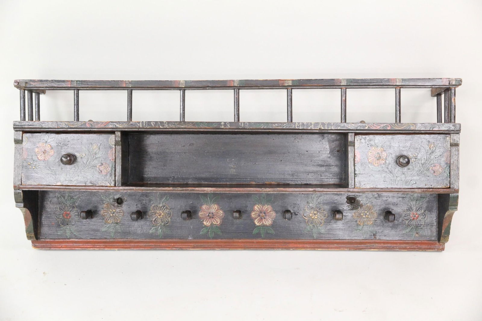 Folk Art Painted Wood Wall Shelf, 1898 (1 of 14)