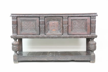 Antique Jacobean Chunky Carved Wood Sideboard