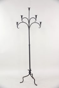 Minimalist 5' Standing Wrought Iron Candelabra Torchiere