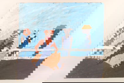 Earl Swanigan Outsider Art Painting, Dog & Pig Rodeo