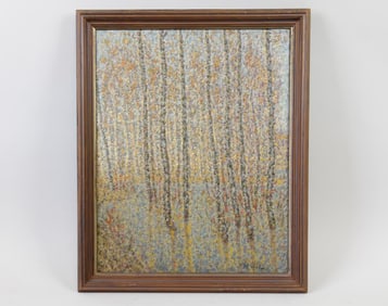 Pointillist Painting of a Spring Forest, Signed