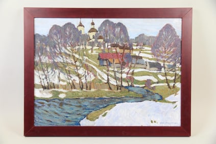 Nikolay Mokrov Landscape Painting "The Last Snow" 1967
