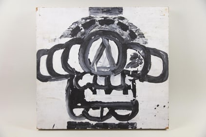 Steven Sloman Abstract B&W Painting, Acrylic on Masonite