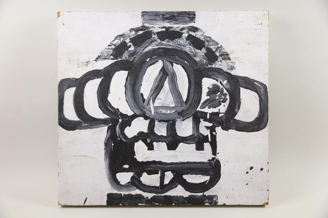 Steven Sloman Abstract B&W Painting, Acrylic on Masonite (1 of 10)