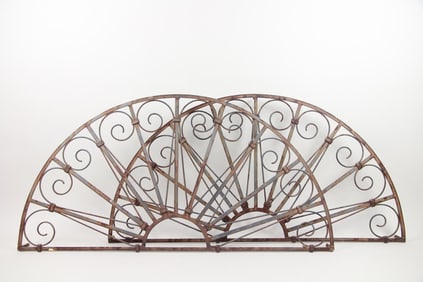 Pair of Wrought Iron Transom Grills, Architectural Elements
