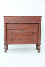 Empire Red Painted Wood Lift Top Chest of Drawers