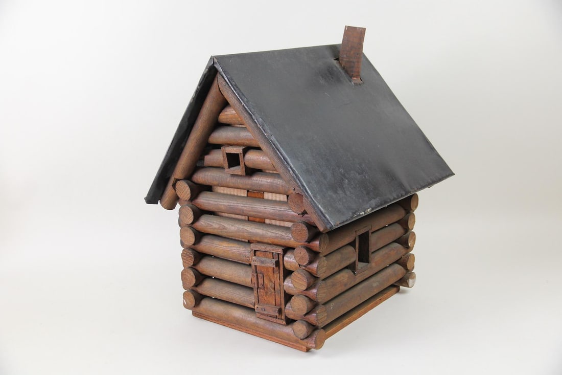 Primitive Folk Art Model Log Cabin, Adirondack (1 of 10)
