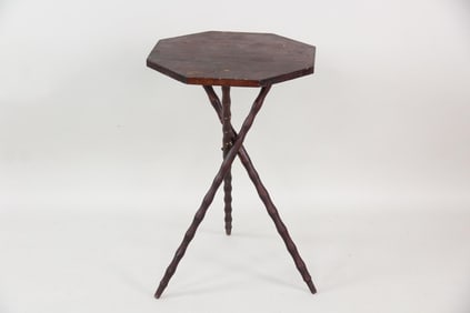 Primitive Wooden Tripod Side Table with Knobby Turned Legs