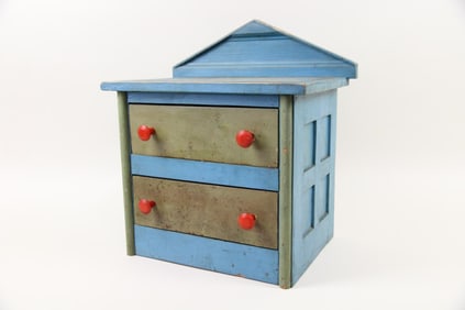 Diminutive Multicolor Folk Art 2-Drawer Cabinet