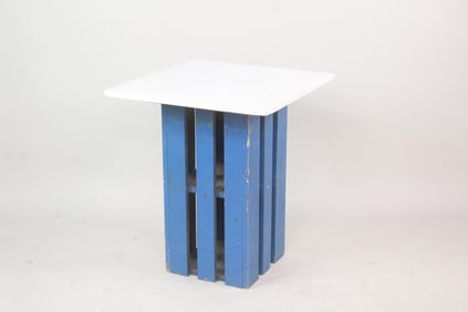 Marble Top Blue Wood Side Table