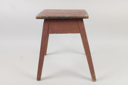 Primitive Pink Painted Wooden Stool
