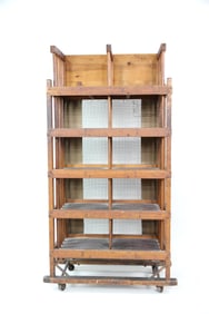 Antique Wood Baker's Rack or Shoe Trolley Shelf, Mesh Back