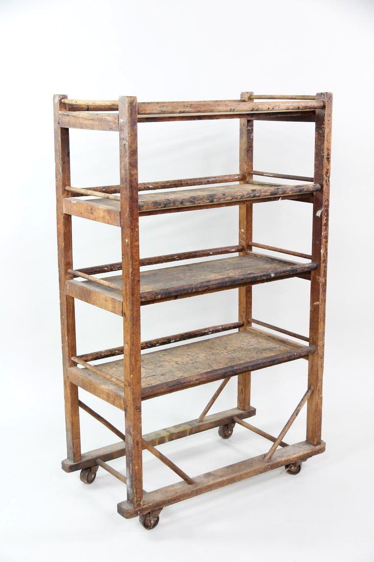 Antique Wood Baker's Rack or Shoe Trolley Shelf (1 of 14)