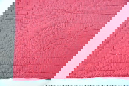 Hand Quilted Wholecloth Cotton Quilt, Red & Cream