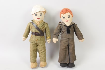Pair of WWII Cloth Dolls, US Army Soldier & Navy Sailor