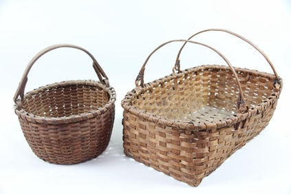 Pair of Taconic Woven Splint Baskets w/ Bentwood Handles