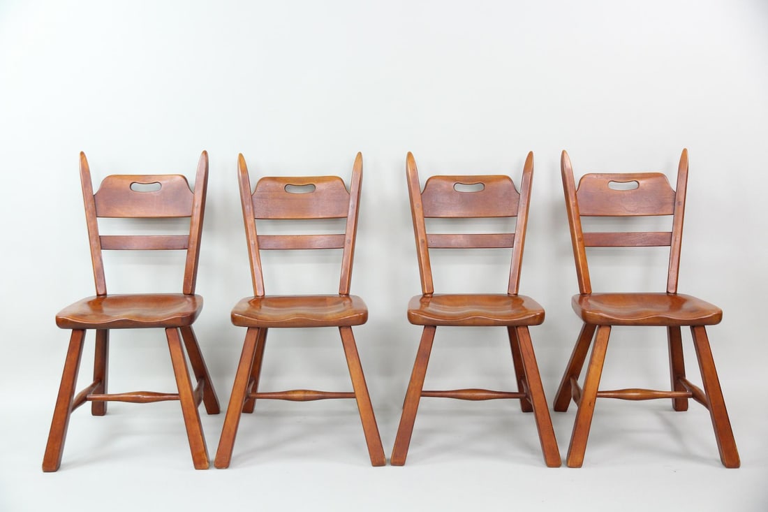 Set of 4 Herman Devries for Cushman Crown Back Maple Chairs (1 of 15)