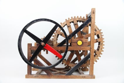 Industrial Functioning Wooden Gear Wheel Sculpture