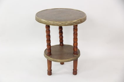 Art Deco 2 Tier Brass & Wood Smoking Table