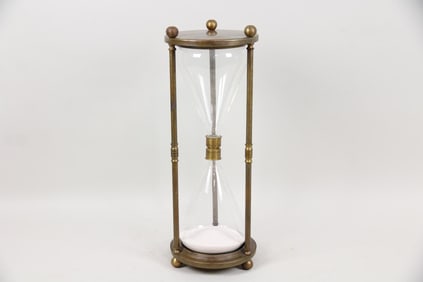 Large Restoration Hardware Blown Glass & Brass Hourglass